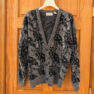 MICHAEL GERALD Vintage 90s Men’s Black Gray Grandpa Core Cardigan Sweater XL
